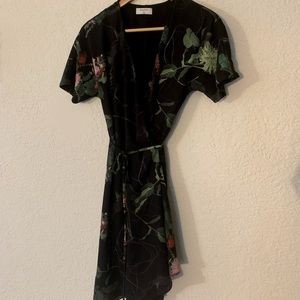 Babaton Aritzia small black floral wrap dress